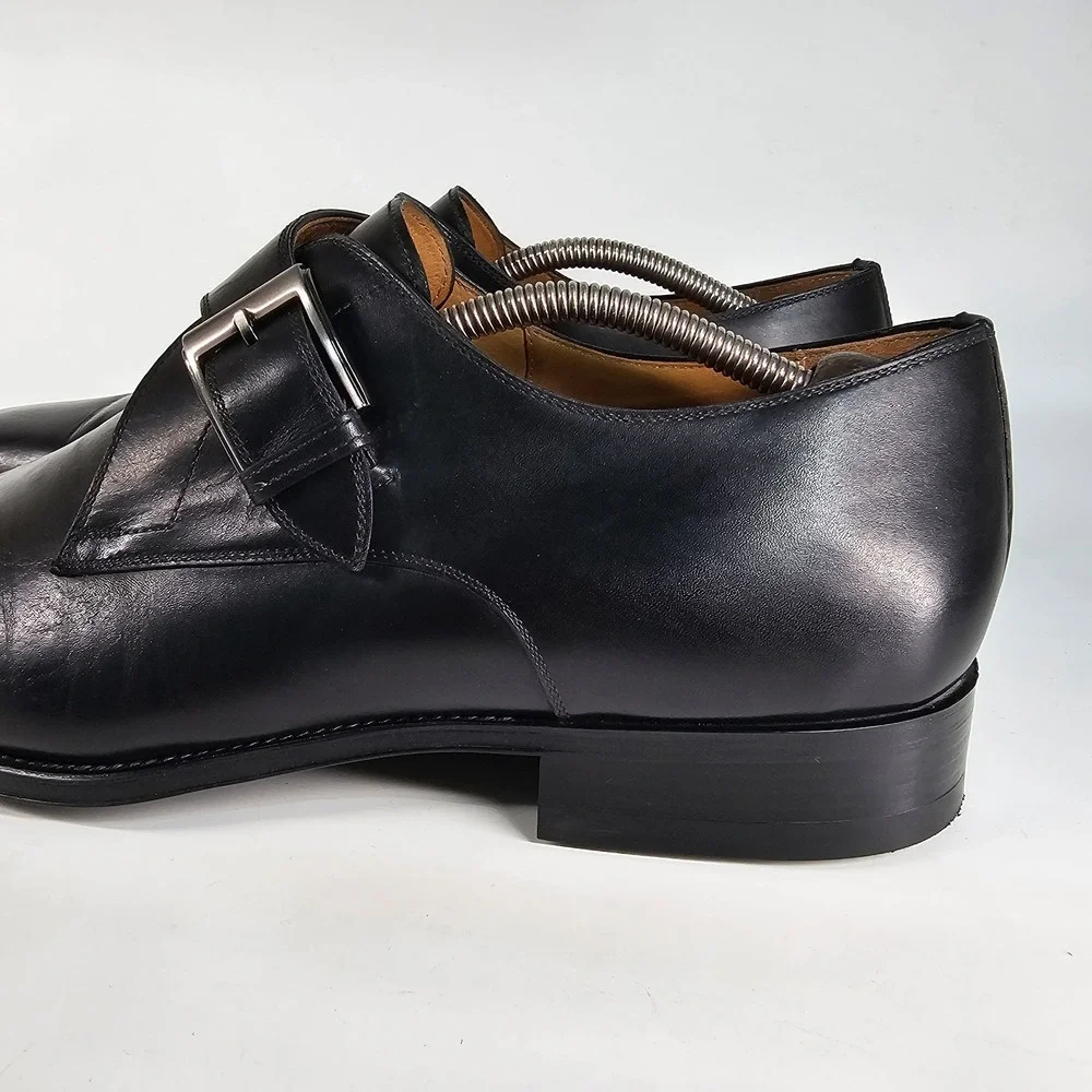 Magnanni Black Leather Single Monk Strap Loafers